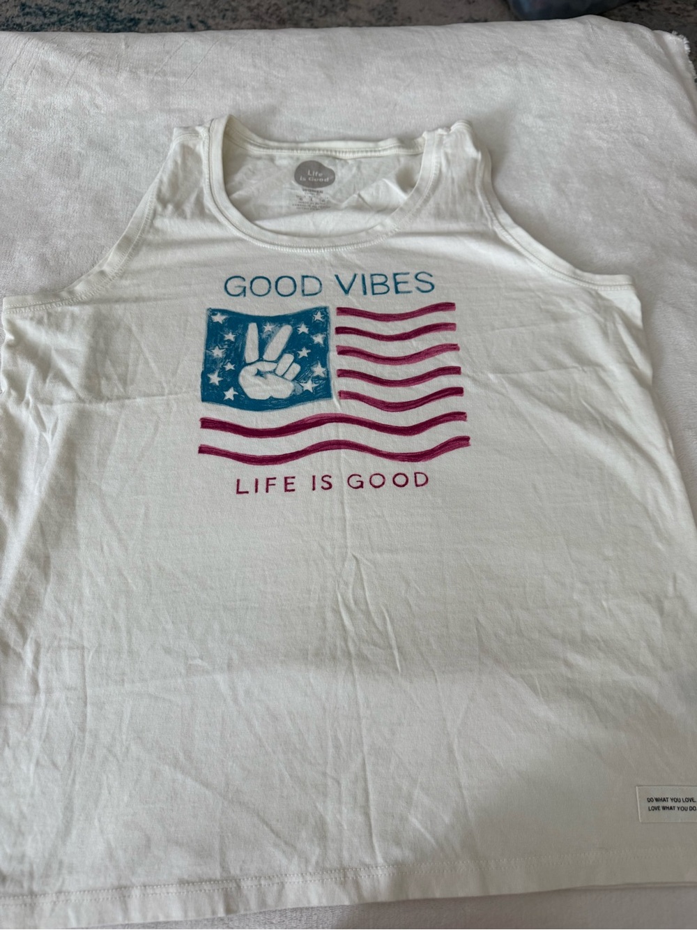 Life is Good tank top Women’s large American Flag Patriotic July 4 E19
